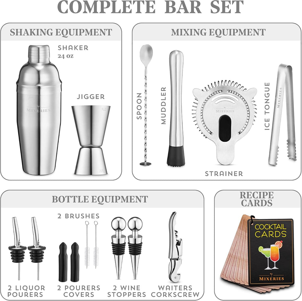 Mixology Bartender Kit with Stand - Bar Set Cocktail Shaker Set, Drink Mixer Set Bar with All Bar - Set of 18