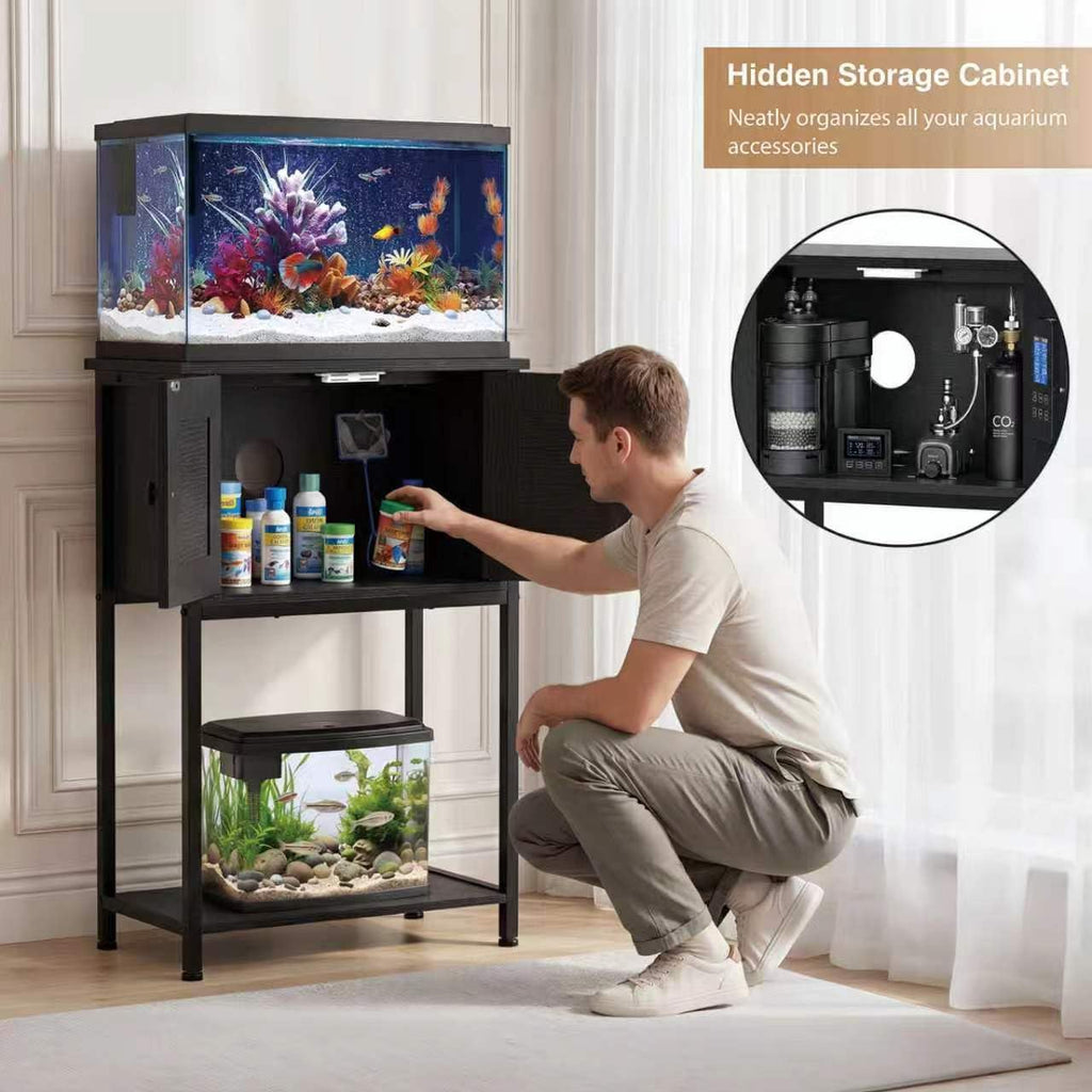 5-10 Gallon Fish Tank Stand with Cabinet, 350 LBS Capacity