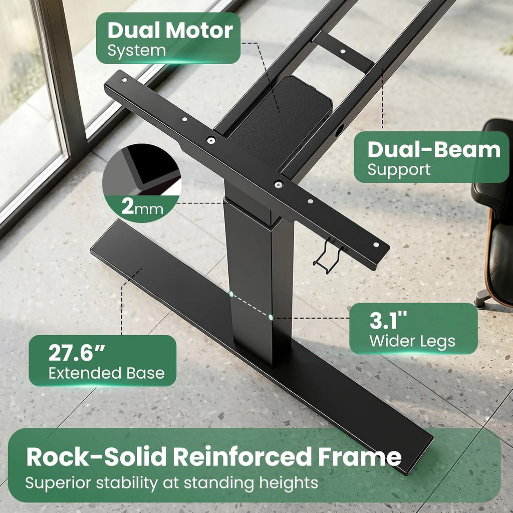 Dual Motor Standing Desk Frame for Tops up to 75" - 280 lbs Capacity | 27.9"-45" Height Adjustable Desk Legs with 3