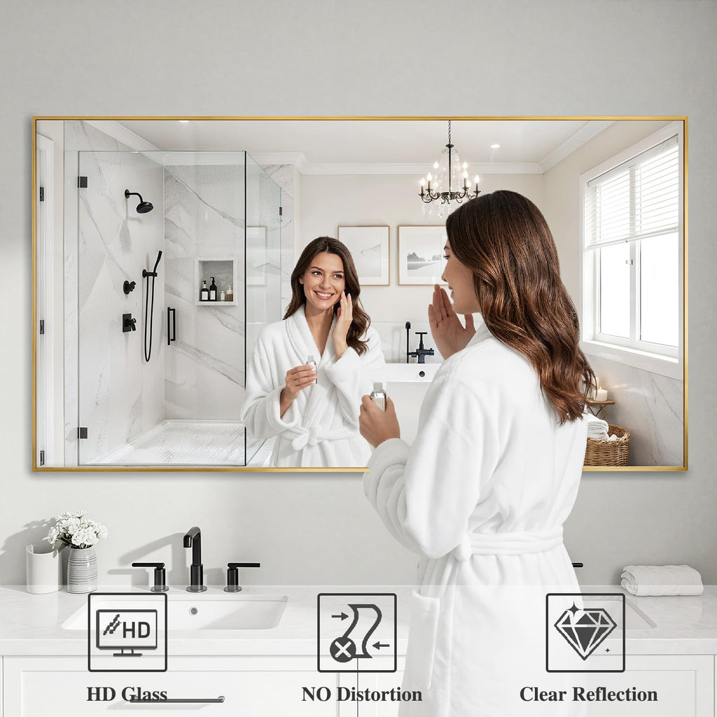 Gold Mirrors for Wall, 30x60 Inch Bathroom Mirror, Rectangular Wall Mirror Bedroom Bathroom, Hangs Horizontally or