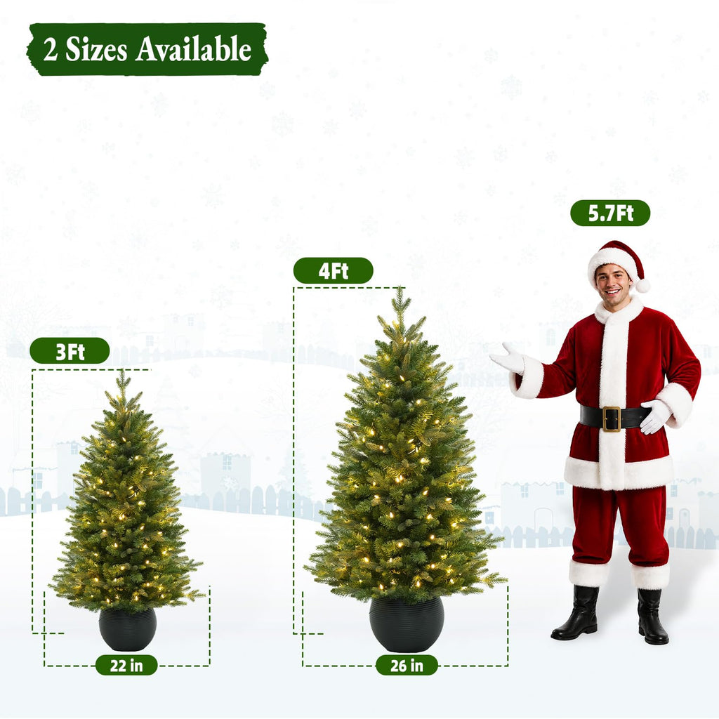 3 ft Prelit Potted Christmas Tree for Easy Decorating