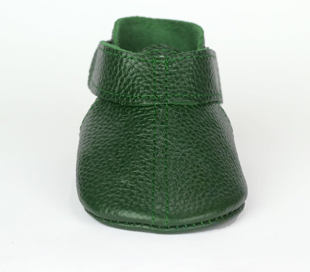 Handmade Genuine Leather Baby Shoes, Soft Sole Infant Moccasins, Emerald Green Toddler Booties, Newborn First Walker