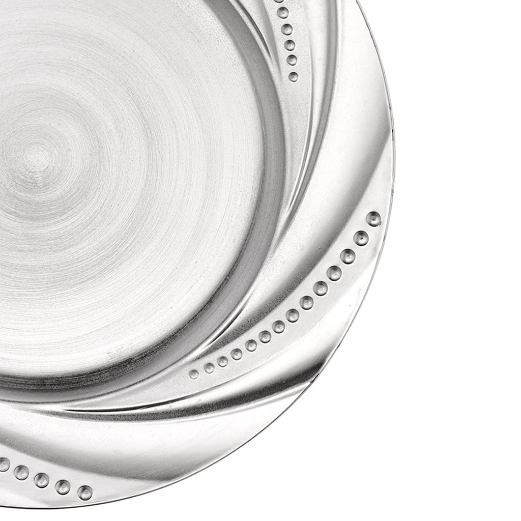 12 Pack Plastic Silver Charger Plate, 13" Round Chargers Plate Decorative Dinner Chargers, Embossed Charger Serving