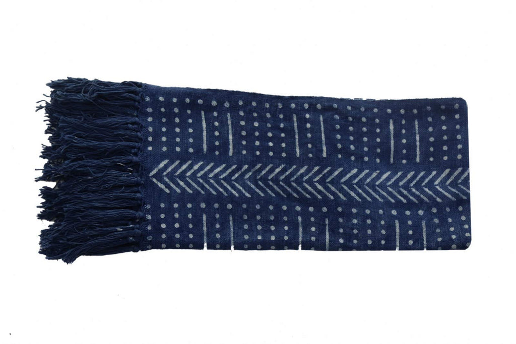 Star Cotton Hand Block Printed Throw Blanket Handloomed Ethnic Indigo Mudcloth Throw with Tassels Indian Blanket