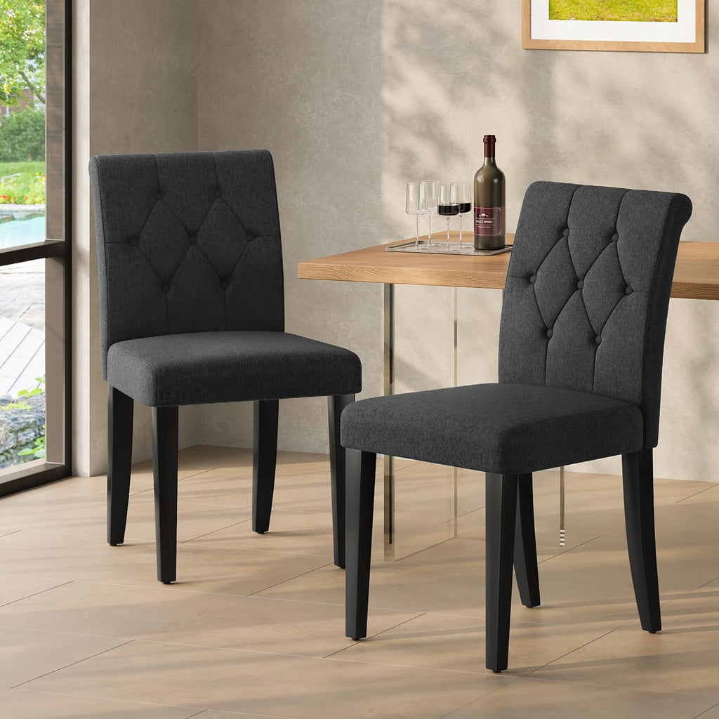 Upholstered Dining Chairs Set of 4, Button Tufted Parsons Dining Chair with Solid Wood Legs, Modern Fabric Side Chair