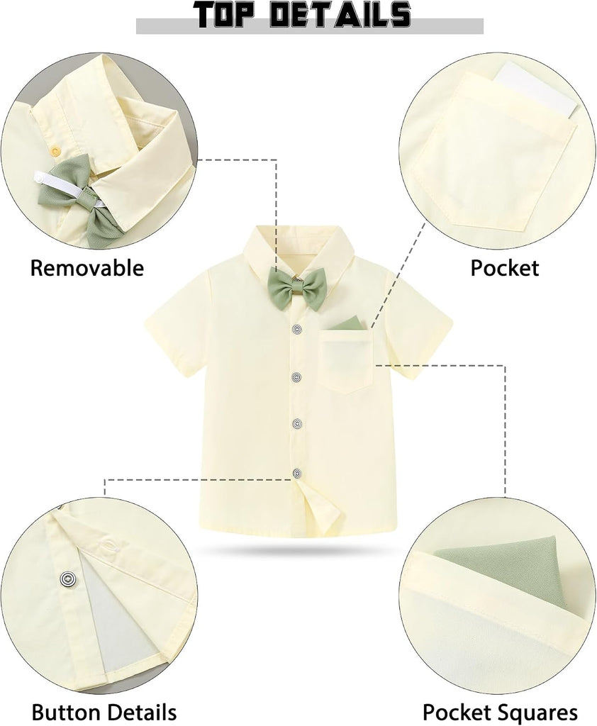 Toddler Boy Clothes Suit Wedding Outfit Boys Dress Shirt+Bowtie+Suspender Pants, Kids Gentleman Formal Set