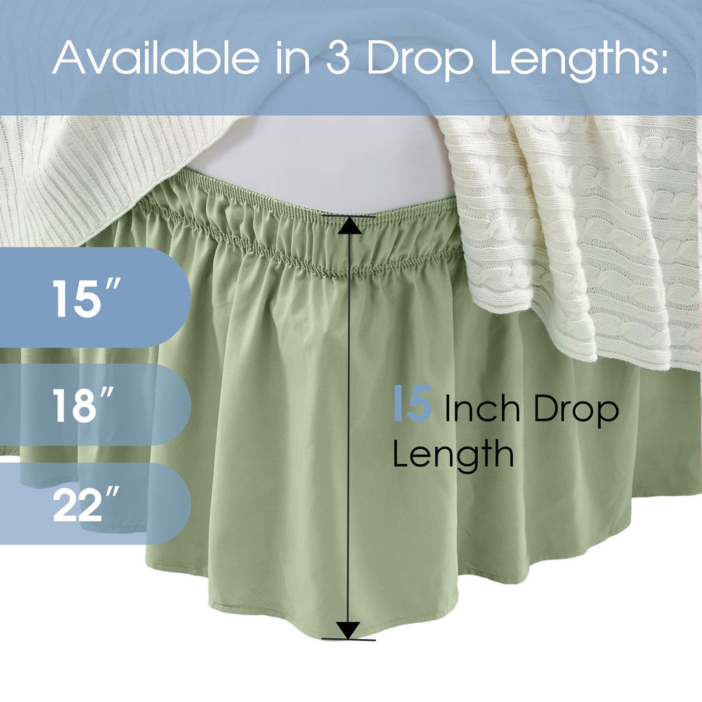 Queen Bed Skirt, Elastic Wrap Around Bed Skirt Queen Size, Bed Skirts for Adjustable Bed, Easy Fit with 15-Inch