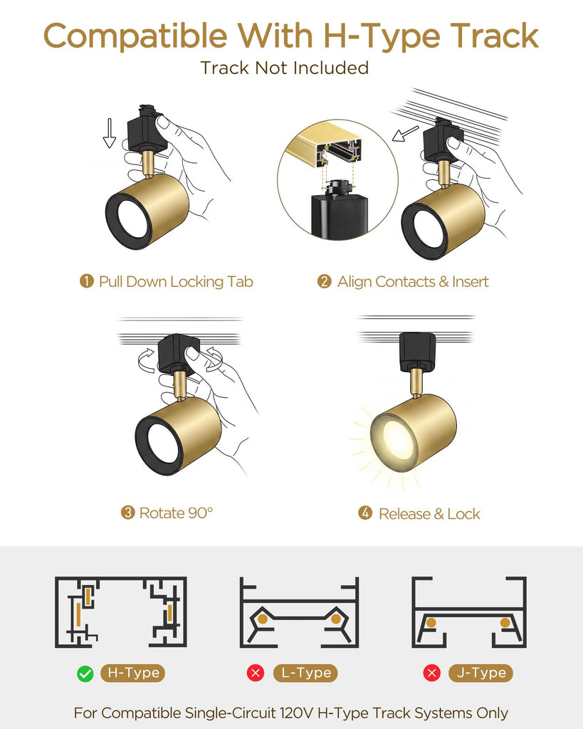 3 Pack LED Track Lighting Heads H Type, 3000K Bulbs Included