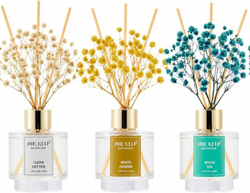 Reed Diffuser,Clean Cotton White Jasmine White Tea Oil Reed Diffusers Living Room Office Aromatherapy Oil - Set of 3