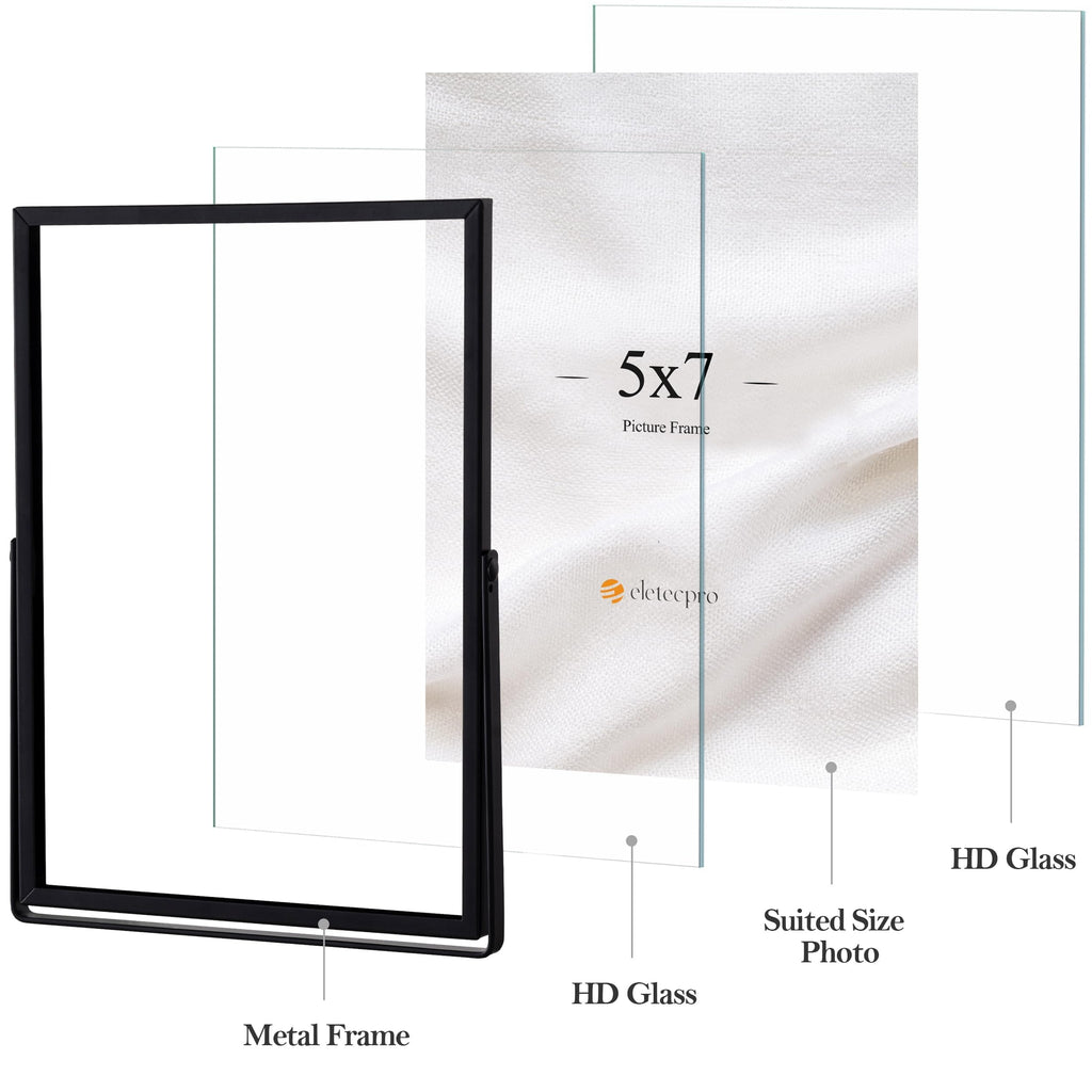 5x7 Floating Picture Frame, Real Glass Cover, Black, 1-Pack