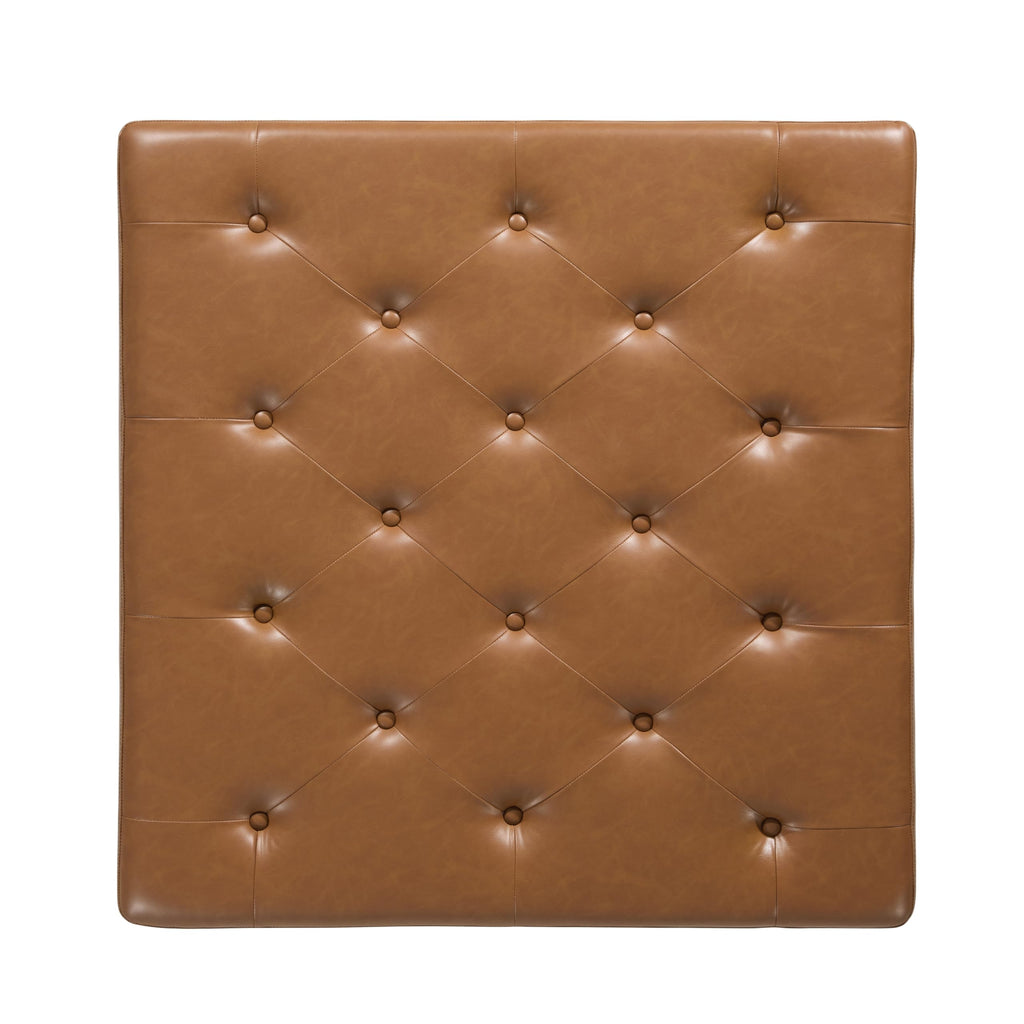 36" Square Tufted Ottoman Coffee Table, PU Leather Footstool (Brown)