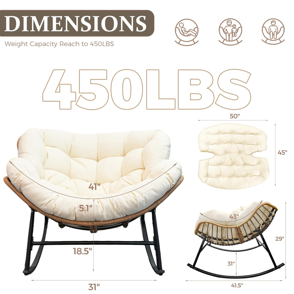 2 PCS Outdoor Rocking Chair, Oversized Papasan Rocking Chair