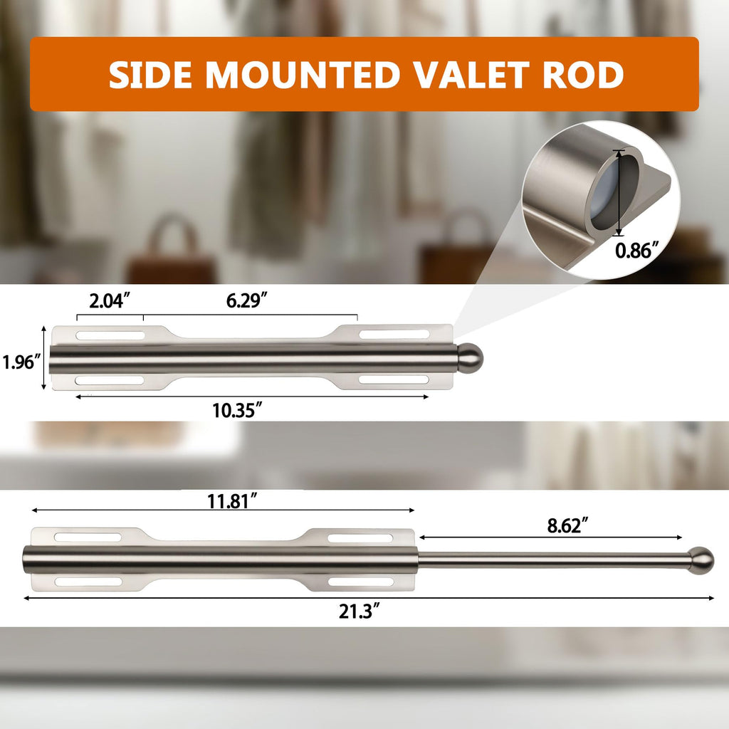 Valet Rod for Closet Pull Out, Rod Laundry Room Bathroom, Nickel