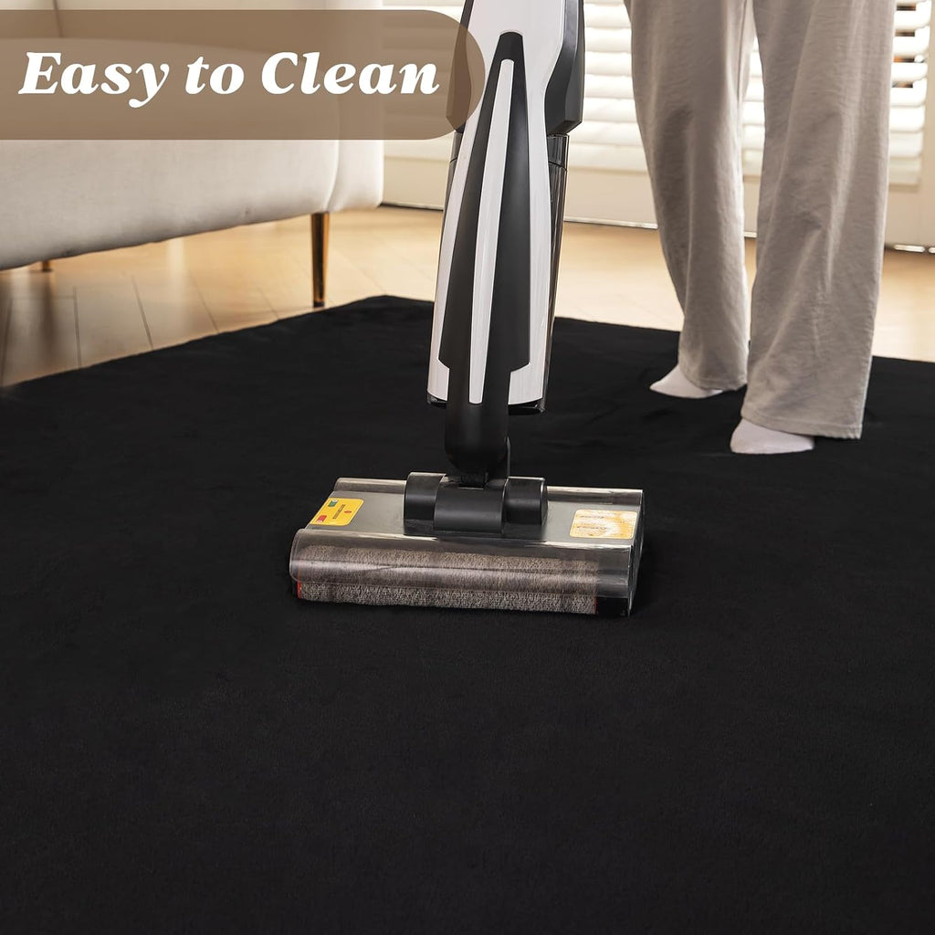 Fluffy Faux Rabbit Fur Rug, Cloud-Soft Rugs, Non-Slip No-Shed Area Rug, Machine Washable Rug, Black
