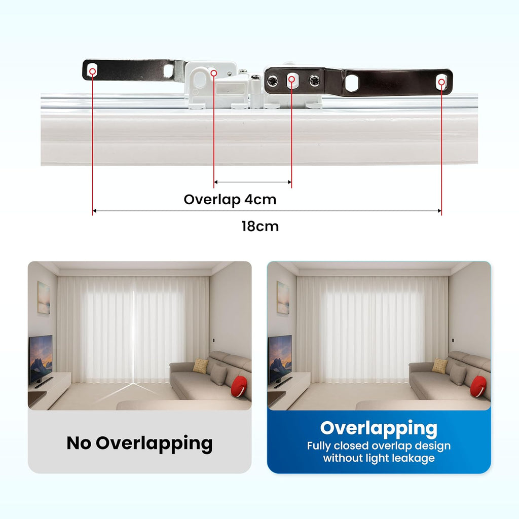 Smart Motorized Curtain Track, 71-130in, No-Cut Adjustable Electric Rail, ~33dB Quiet Motor, Remote & App Control