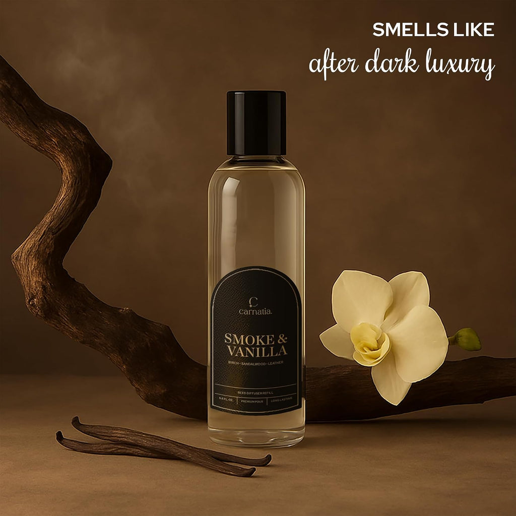 Smoke & Vanilla Reed Diffuser Refill Oil - Fragrance - Long-Lasting Scented Oil, 6.8 oz - Set of 68