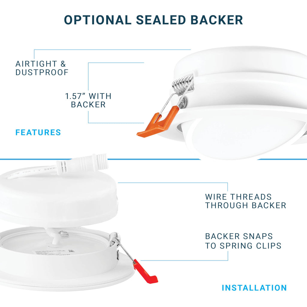 (6 Pack) 4 Inch LED Gimbal 5CCT Recessed Lighting, Directional Adjustable Canless Ceiling Light with J-Box