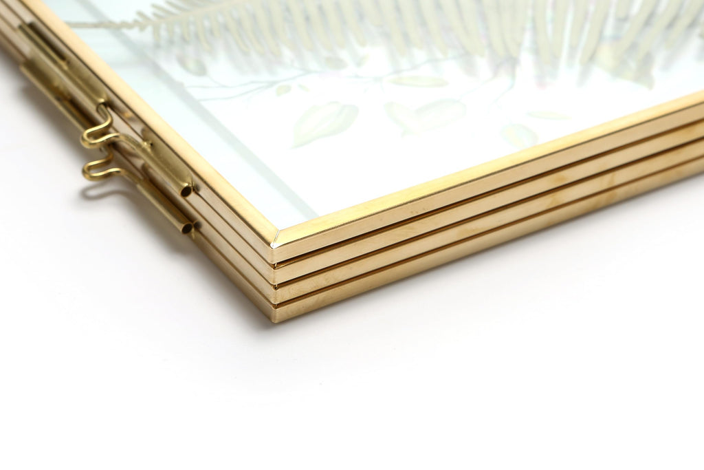 Star Brass Frame, Double 8x10 Folding Picture Frames, Gold Metal Pressed Glass Photo Frames