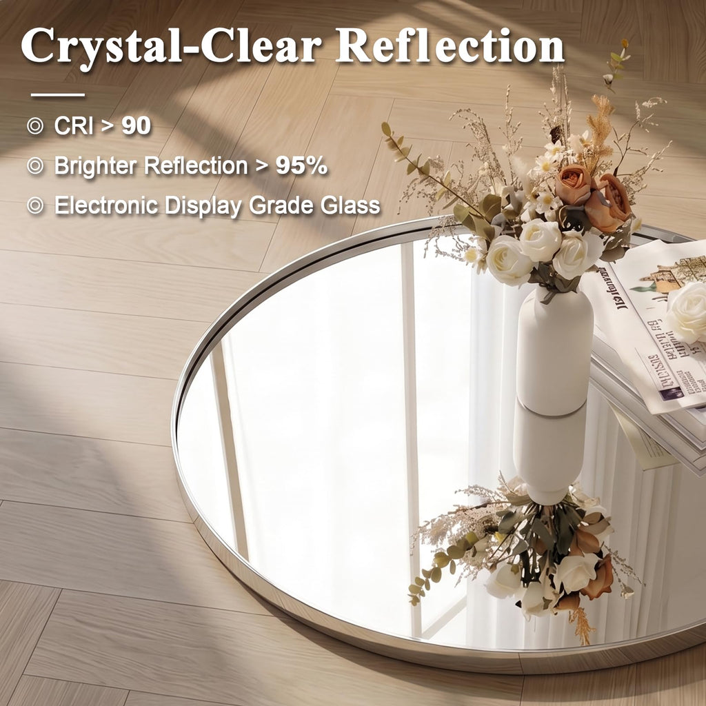 Round Vanity Mirror 40 Inch, Round Chrome Mirror, Large Circle Mirror, Metal Framed Vanity Mirror for Wall, Modern