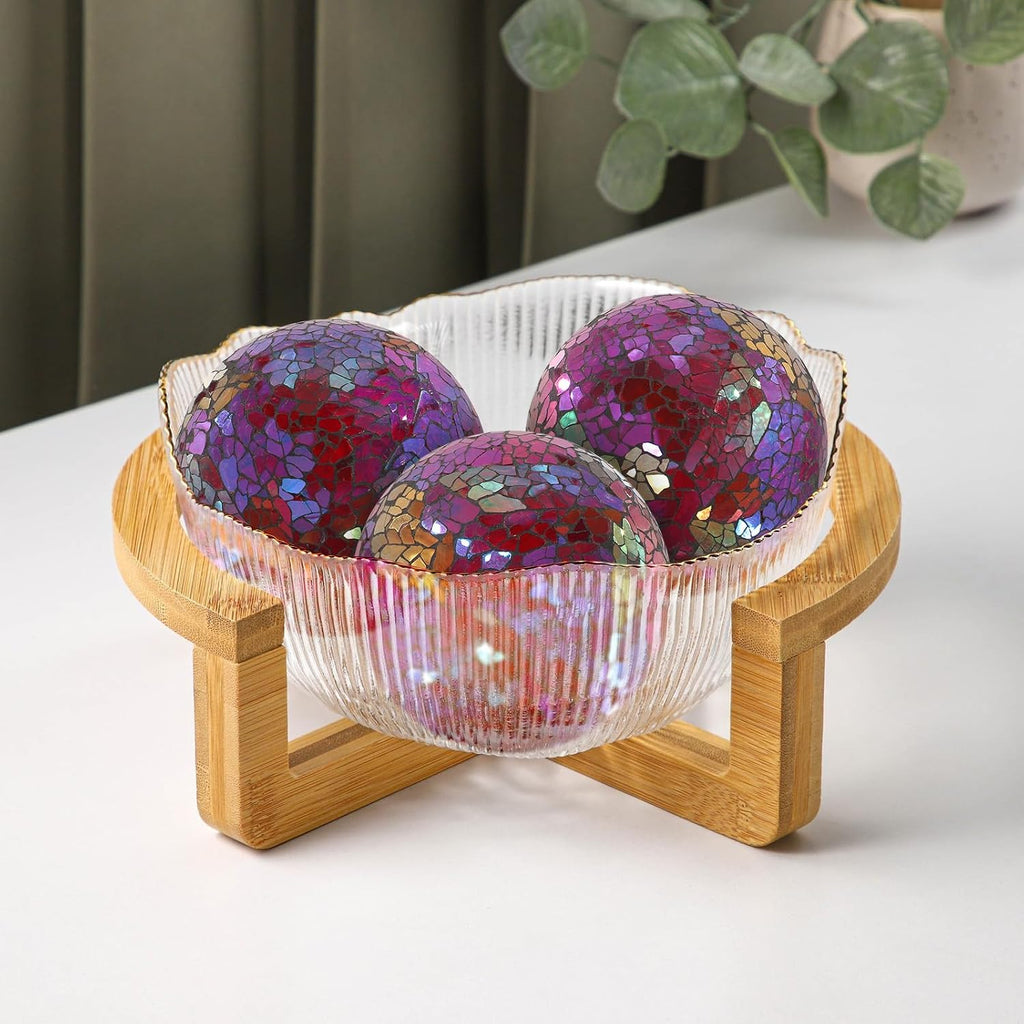 Mosaic Glass Orbs Decorative Balls 8.5cm/3.35inch Sphere Wedding Party Home Decor Table Centerpiece (Colorful - Set of 3