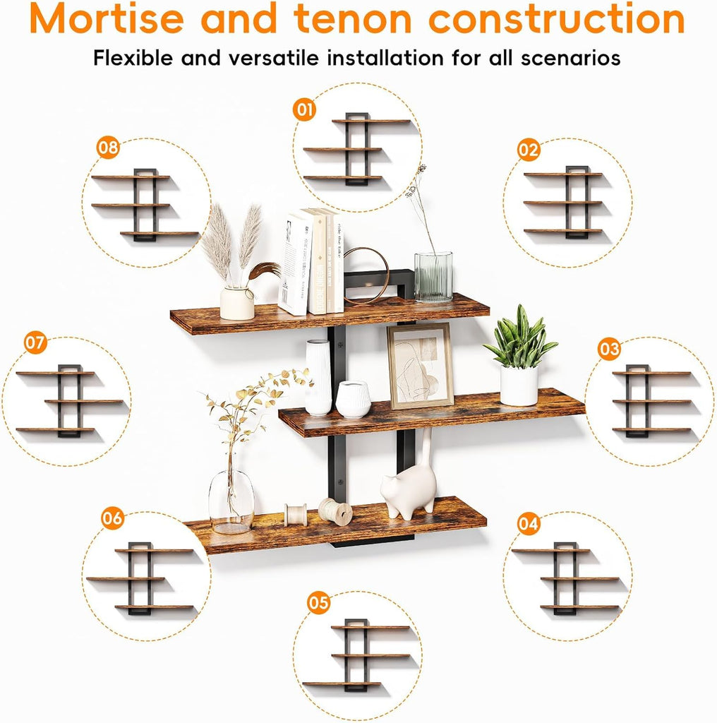 Floating Shelves for Wall, Wood Wall Shelves | 3 Tier Shelves for Wall Decor, Decorative Hanging Storage Shelf