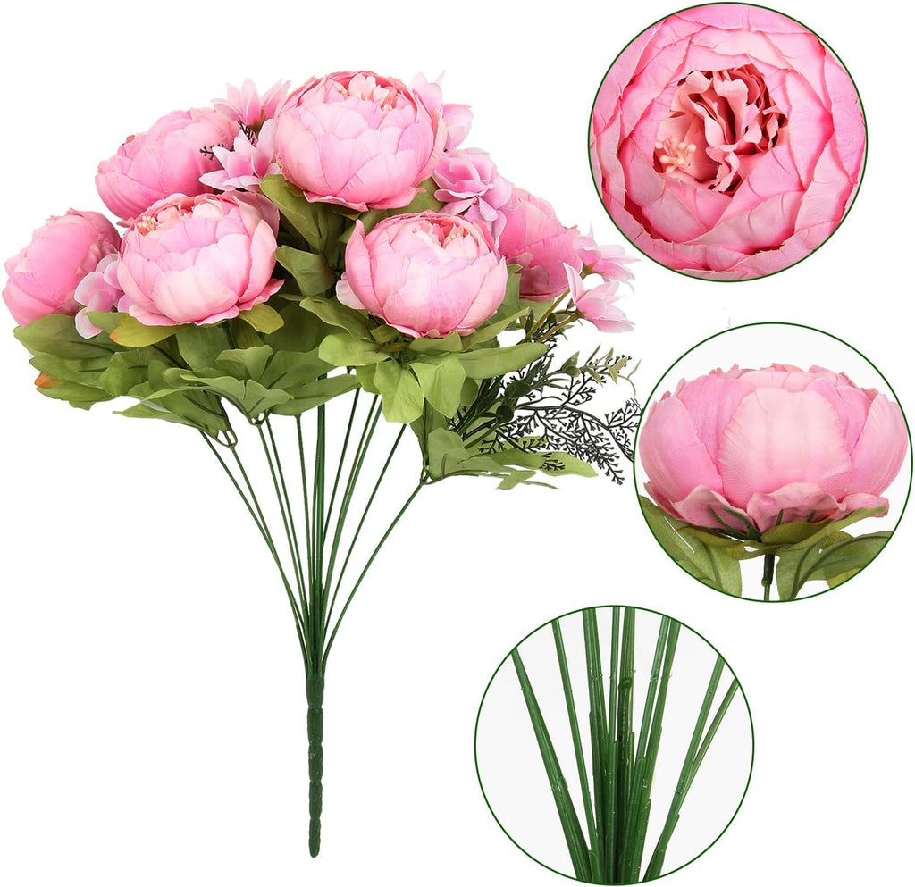Silk Peony Bouquet Vintage Artificial Peonies Flower Wedding Party Decor (1pcs, New Spring Rose Pink)