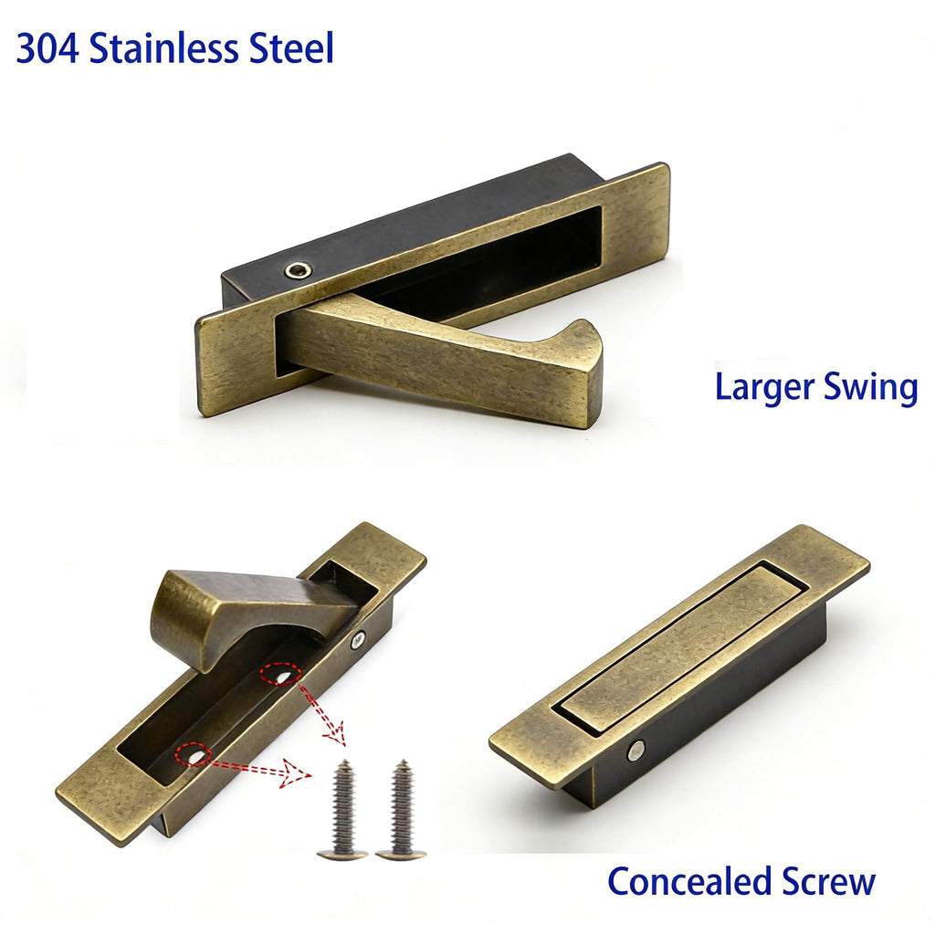 Pocket Door Handles Edge Pull,Flush Finger Hardware,Antique Brass,1