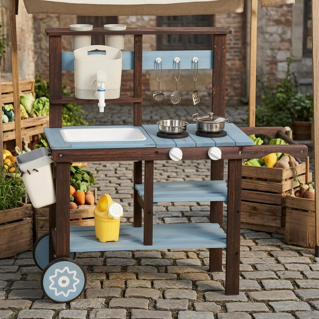Outside-Play House-Shaped Kitchen-Style Wooden Play Kitchen Nicely Motor Skills for Children, Style to 1