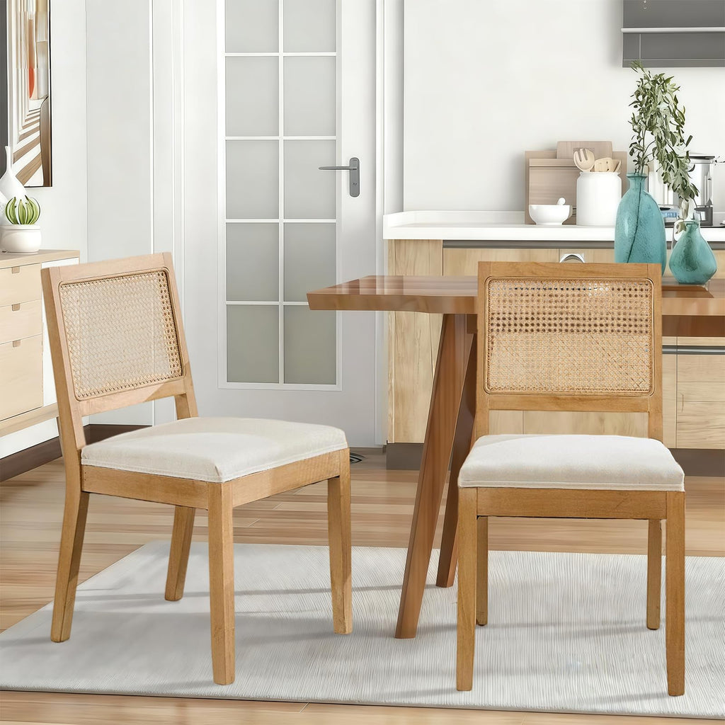 French Dining Chairs Set of 4, Vintage Louis Dining Chairs with Rattan Backrest, Wooden Framehouse Chairs