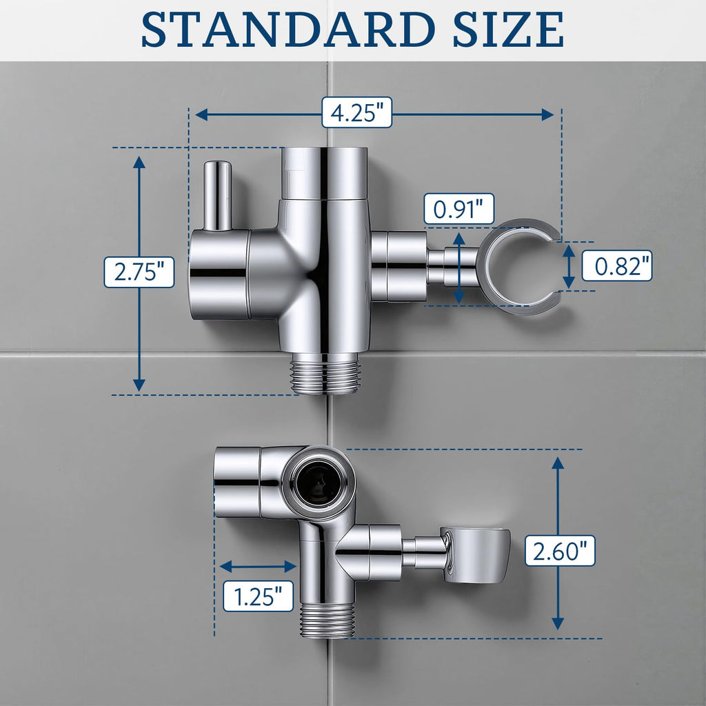 Solid Metal Shower Head Diverter with Holder 3-Way