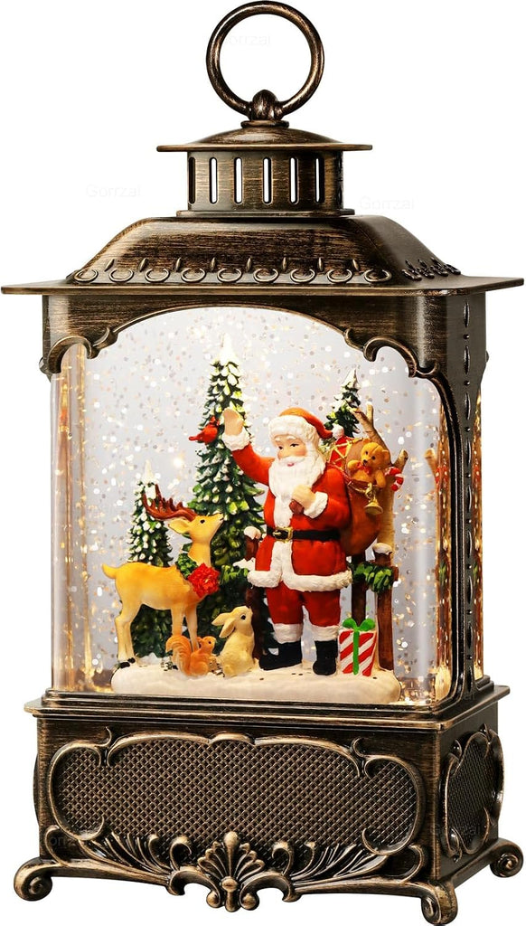 Santa Snow Globe Lantern Christmas Snow Globes, Lighted Christmas Decorations Indoor with Music Timer Swirling