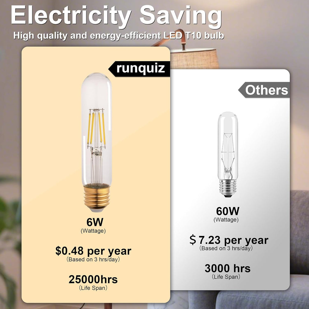T10 Tubular Led Bulbs 60w Equivalent, Dimmable 5.25 Inch Led Tube Bulb, E26 T30 Edison Tubular Clear Light Bulbs