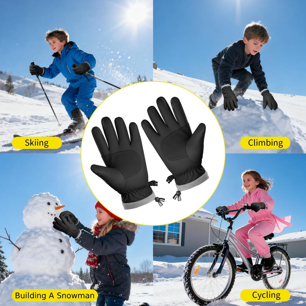 Kids Winter Waterproof Ski Gloves, Snowboarding Touchscreen Snow Cycling Running Gloves for Boys Girls