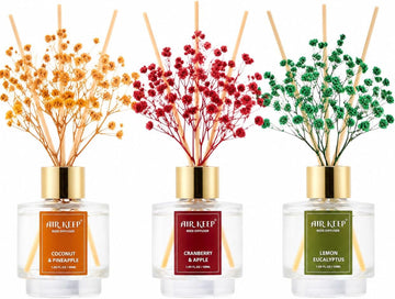 Reed Diffuser, Coconut Pineapple Lemon Eucalyptus Cranberry Apple Oil Reed Diffusers Living Room Office - Set of 3