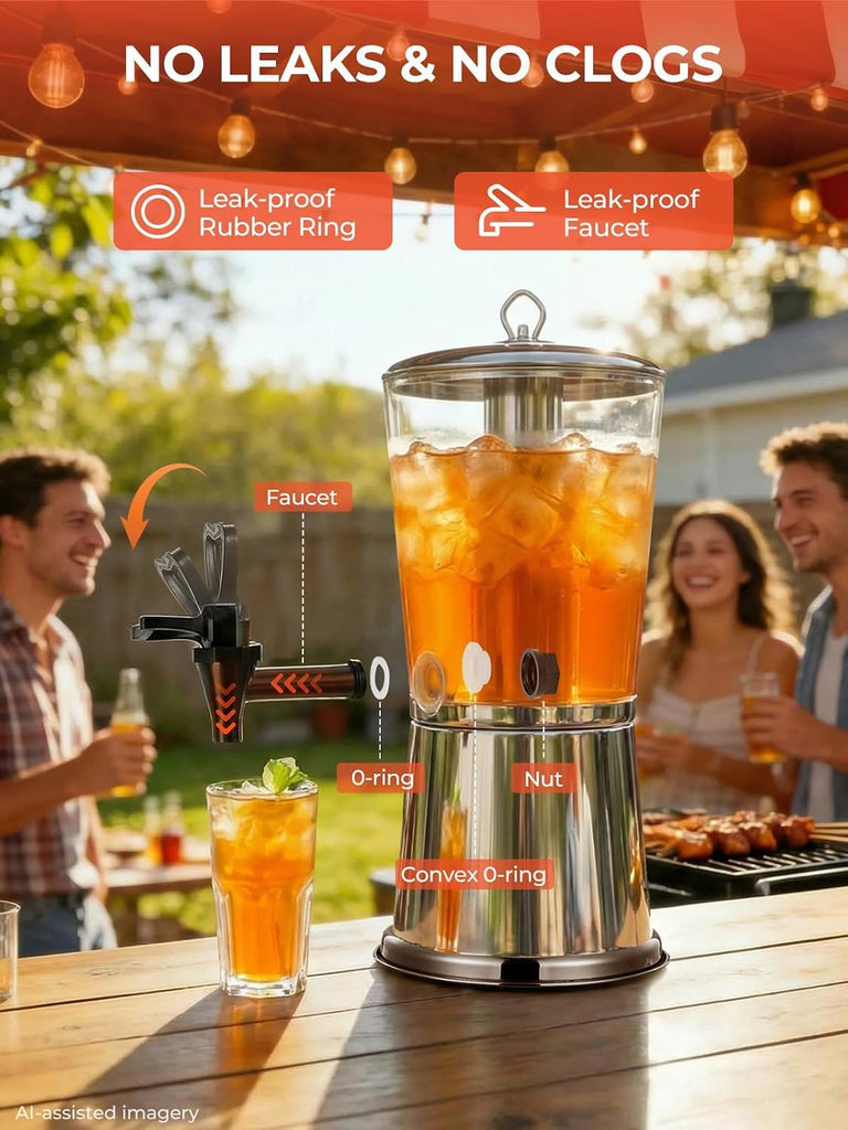 Beverage Dispenser With Stand 2 Gallon, Stainless Steel Drink Dispenser