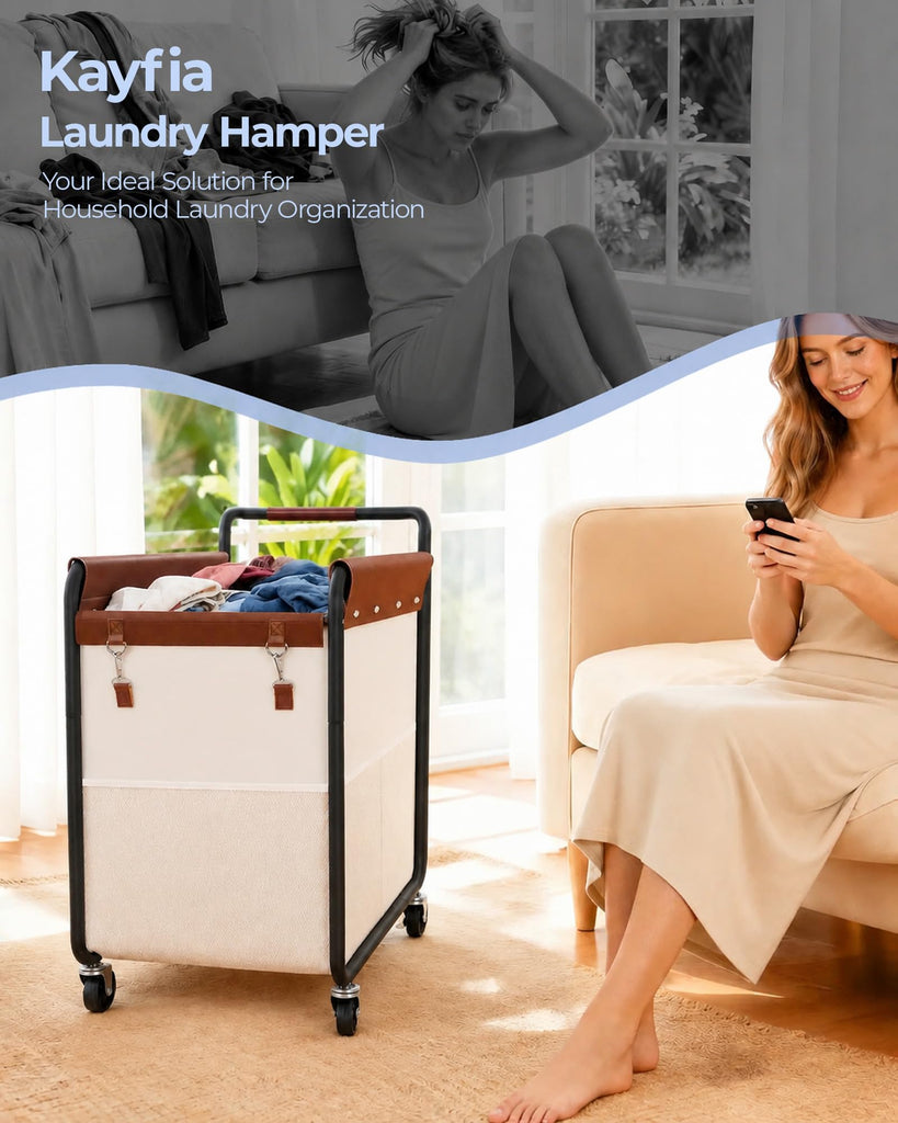 150L Rolling Laundry Hamper, Laundry Basket with Wheels, Beige