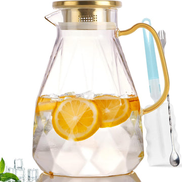 Glass Pitcher, 2.2 Liter Water Pitcher With Lid,Iced Tea Pitcher for Fridge,Carafe With Lid, Glass Water Jug For