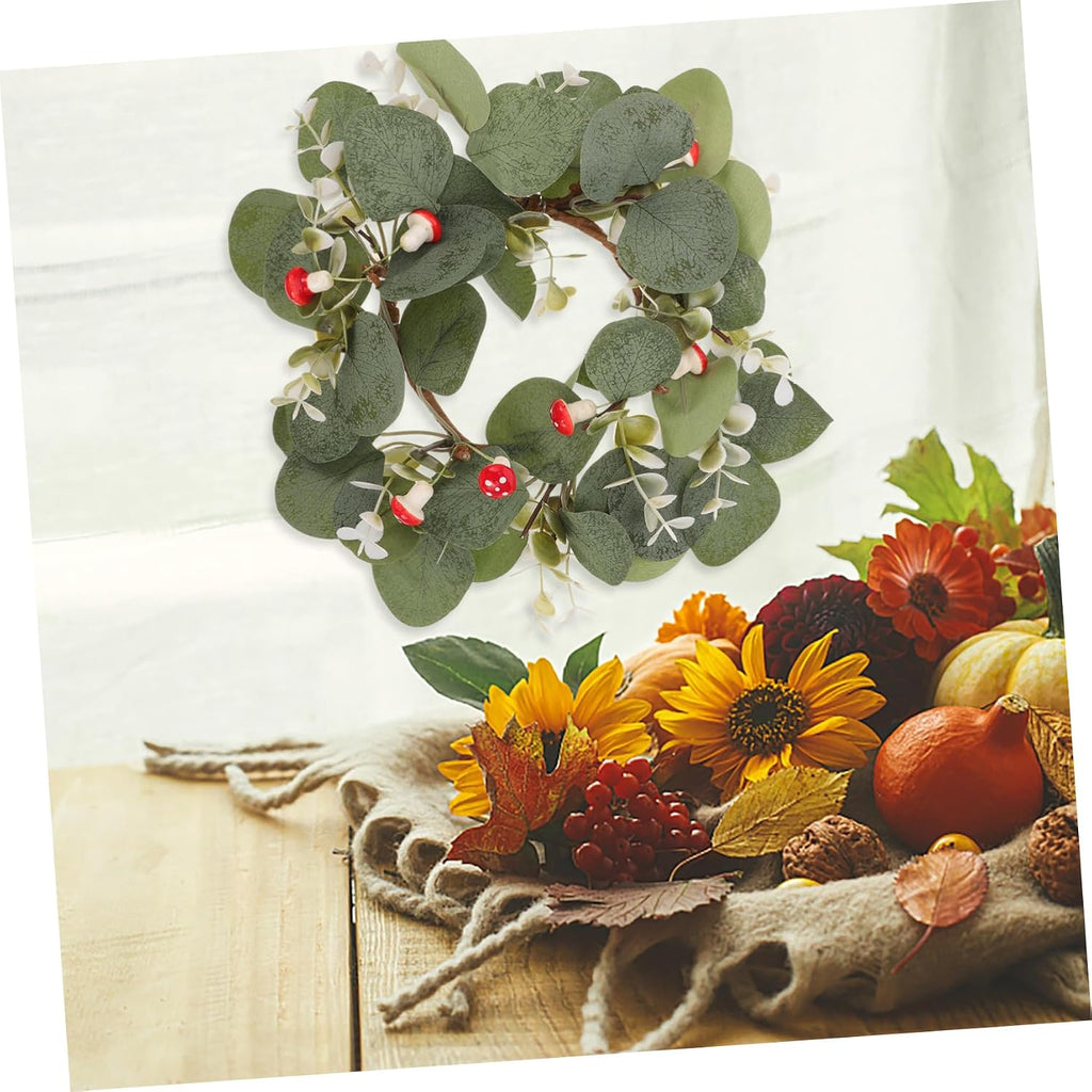 Faux Boxwood Wreath Candle Ring Decor Artificial Plant Wreath Christmas Decor