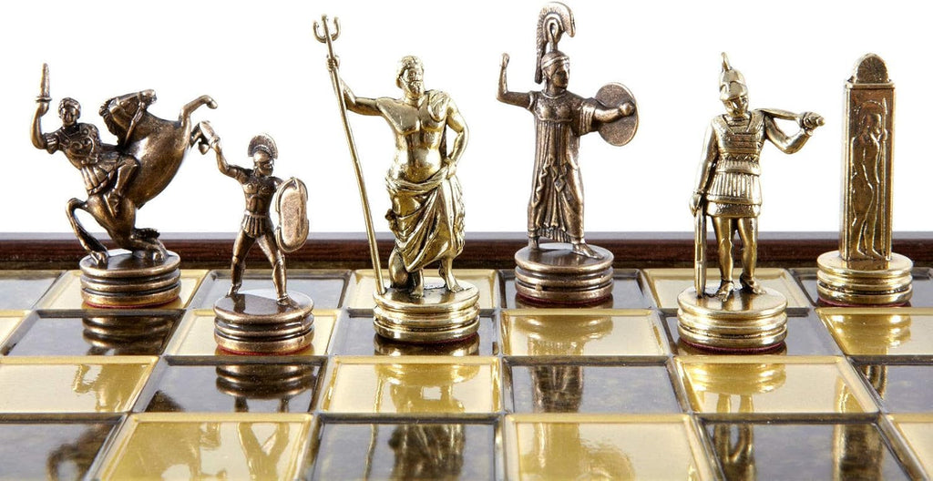 Greek Mythology Chess Set - Brass&Copper - Wooden case Brown Board
