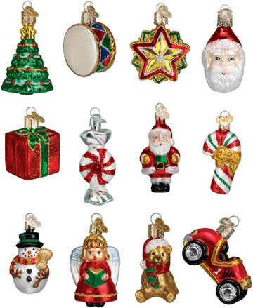 Mini Ornament Set Glass Blown Ornament, Handcrafted Holiday Decoration, Set Collection (12-Piece) - Set of 12
