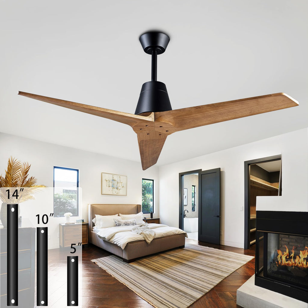 52 Inch Solid Wood 3 Blades Outdoor Ceiling Fan No Light DC Remote Control