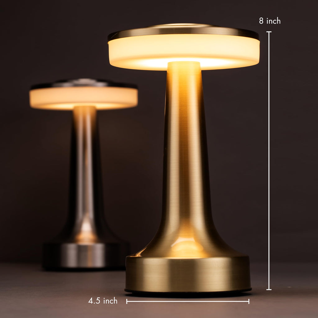 Dome Cordless Rechargeable LED Mushroom Table Lamp, Gold