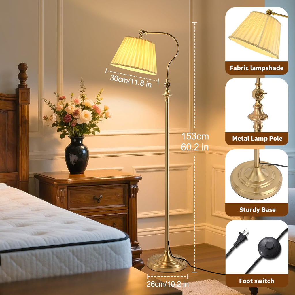 Gold Brass Brushed Floor Lamp, Remote and Bluetooth Dimming
