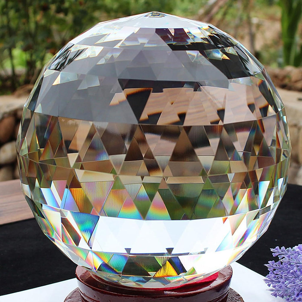 4.72inch/120mm Clear Glass Crystal Ball Prism, Sphere Faceted Gazing Ball Suncatcher Rainbow Maker for Window