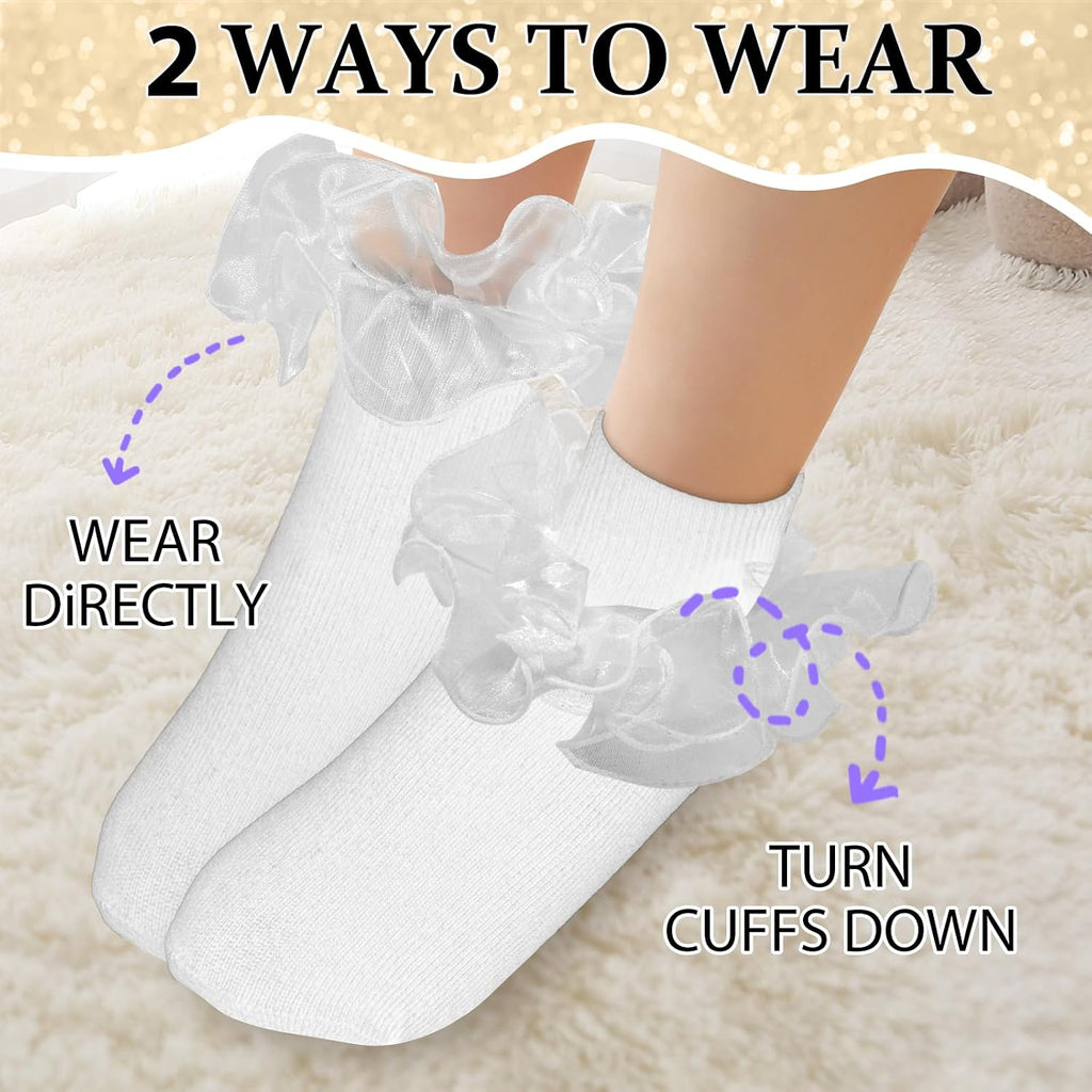 Double Lace Turn Cuff Frilly Church Dress Socks