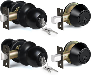 2 Pack Keyed Same Exterior Door Knobs and Single Cylinder Deadbolts Combo Set