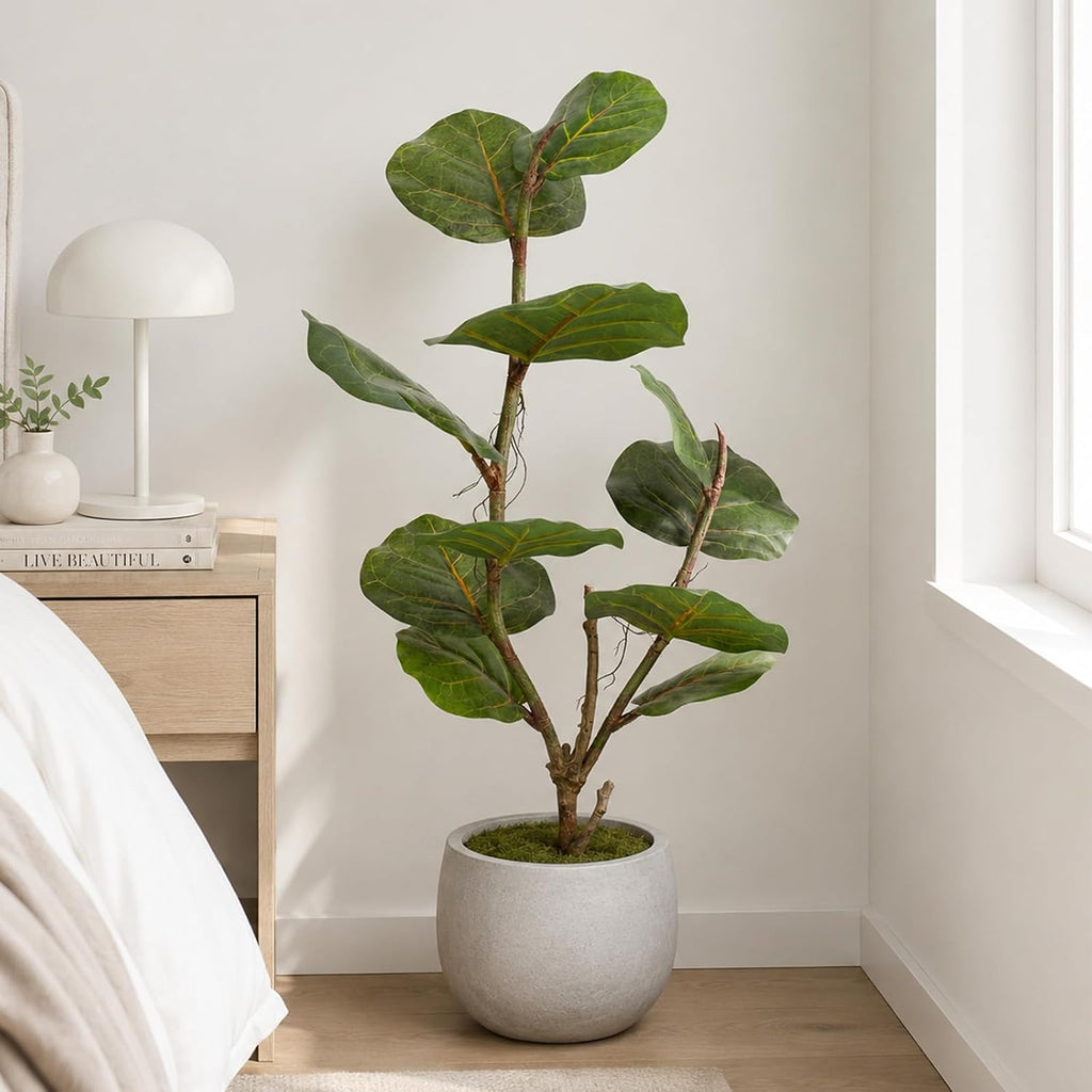 Faux Fiddle Leaf Fig Tree, 3 Ft Artificial Ficus Lyrata Plant 11 Fiddle Leaves, Fake Floor Plant in Pot Living Room