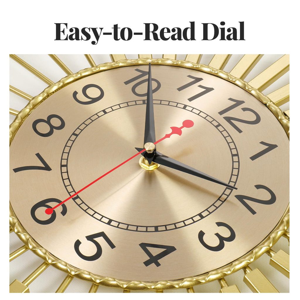 30 Inch Gold Large Wall Clock, Mid Century Modern Sunburst Clocks