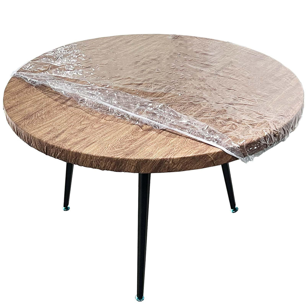 Clear Round Fitted Vinyl Tablecloth - Fits 45-48" Diameter Tables - Heavy Duty Elasticized Table Cover Elastic Edged