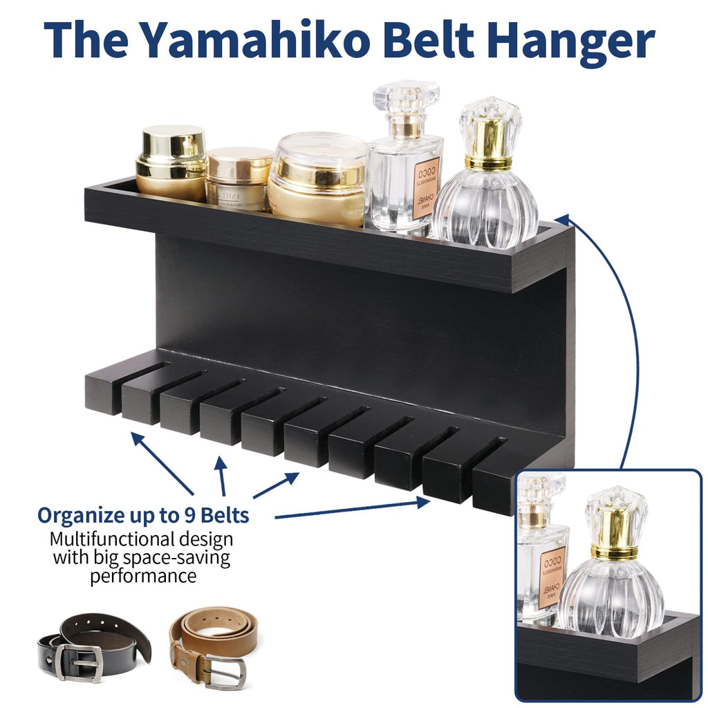 Belt Organizer - Wall Mounted Hanger with Double Shelving, Universal Rack for Men & Women, Black